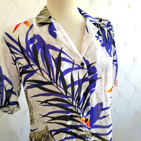 Vintage Floral Blouse • Teddi of CA • Tagged 12 • Fits Like Medium • Semi-Sheer - Picture 2 of 5